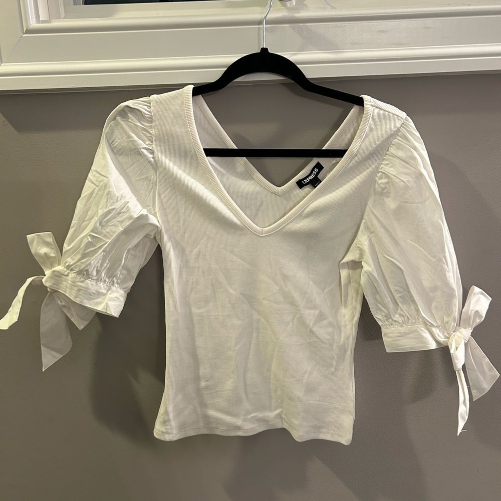 Express Women's White V-Neck Top
